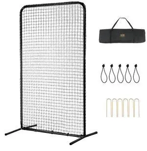 VEVOR I Screen Baseball for Batting Cage, 7x4 ft Baseball Softball Safety Screen, Body Protector Portable Batting Screen with Carry Bag & Ground Stakes, Heavy Duty Pitching Net for Pitchers Protection