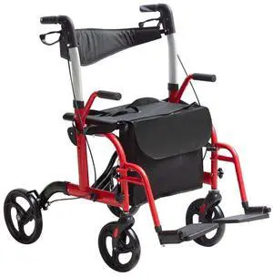 VEVOR 2 in 1 Rollator Walker & Transport Chair for Seniors, Folding Rolling Walker Wheelchair Combo & Footrests, Lightweight Aluminum Mobility Walker with Adjustable Handle, All Terrain Wheels, 300LBS