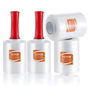 VEVOR Stretch Film, 5 inches x 1000 feet, 4 Pack, 80 Gauge Industrial Strength Clear Durable Stretch Wrap Roll, Heavy Duty Shrink Film Stretch Wrap with Handles for Pallet Wrapping Shipping Moving