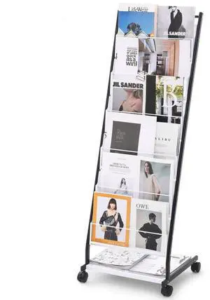VEVOR  Brochure Display Rack, 6-Tier Magazine Literature Display Stand, Floor Standing Magazine Rack Newspaper Catalog Holders, Movable with 4 Wheels (2 Lockable) for Shop Exhibitions Office, 6 Pocke
