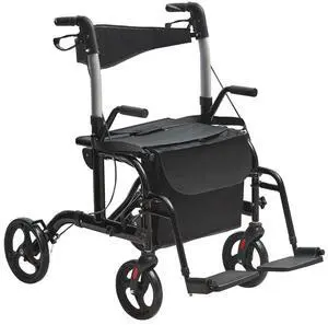 VEVOR 2 in 1 Rollator Walker & Transport Chair for Seniors, Folding Rolling Walker Wheelchair Combo & Footrests, Lightweight Aluminum Mobility Walker with Adjustable Handle, All Terrain Wheels, 300LBS