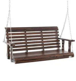 VEVOR Wooden Porch Swing 4.5 ft, Patio bench swing for Courtyard & Garden, Upgraded 880 lbs Strong Load Capacity, Heavy Duty Swing Chair Bench with Hanging Chains for Outdoors, Carbonized Brown