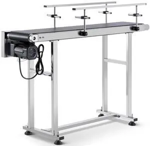 VEVOR  Belt Conveyor, 47 x 7.8 inch Conveyor Table, Heavy Duty Stainless Steel Motorized Belt Conveyor for Inkjet Coding Applications Powered PVC Belt Anti-Static Adjustable Speed (Double Guardrail)