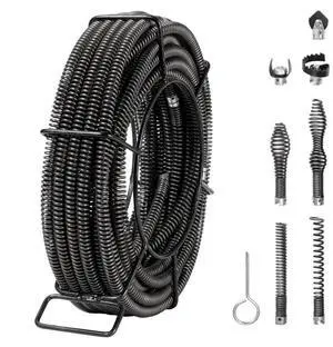 VEVOR Drain Cleaning Cable 66 FT x 5/8 Inch, Professional Sectional Drain Cleaner Cable with 7 Cutters for 0.8" to 3.9" Pipes, Hollow Core Sewer Drain Auger Cable for Sink, Floor Drain, Toilet