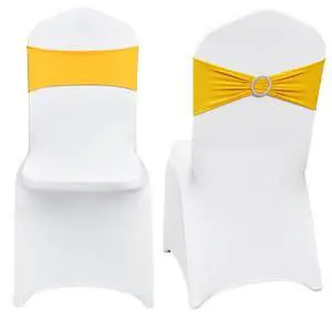 VEVOR Stretch Spandex Folding Chair Covers, Universal Fitted Chair Cover with Chair Sashes, Removable Washable Protective Slipcovers, for Wedding, Holiday, Banquet, Party, Dining (50 Set Gold & White)