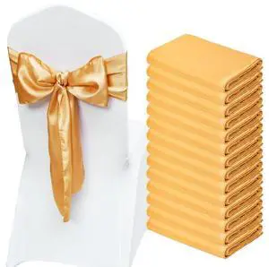 VEVOR Stretch Spandex Chair Sashes Bows, Chair Slipcover and Stretch Chair Sash, Elastic Chair Bands, Fitting Wedding, Holiday, Banquet, Party, Celebration Chair Decoration (50 PCS Gold)