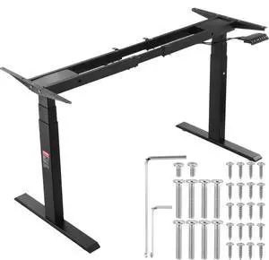 VEVOR Standing Desk Frame Dual Motor, Adjustable 26"-50.8" Height & 43.3"-70.1" Length Electric Stand Up Computer Desk Legs, Ergonomic Workstation Base for Home Office 3 Positions (Black Frame Only)