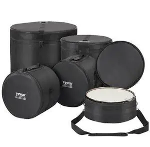 VEVOR 5-Piece Drum Bag Set, 1680D Oxford Fabric, Padded Drum Bags and Cases with 4.92 ft Detachable Shoulder Strap Carry Handles Foldable Design, for 22'' Kick 12'' Tom 13'' Tom 16'' Tom 14'' Snare