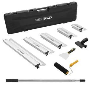 VEVOR Drywall Skimming Blade Set, 7/10/14/16/24 in Skimming Blades + 34 - 81.6 in Extension Handle Pole, Stainless Steel Knife Professional Skim Coat Tools, for Gyprock/WallBoard/Plasterboard