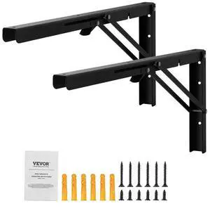 VEVOR Shelf Bracket Foldable, 24 L 2 Pcs , Heavy Duty Floating Shelf Brackets, Brackets for Shelves, 5mm Thick Matte Black L Shelf Bracket,Steel Shelving Brackets with 300 lbs Load Capacity