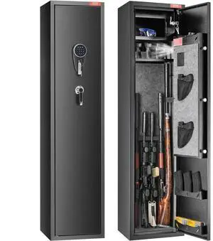 VEVOR  5 Rifles Gun Safe, Rifle Safe with Digital Keypad & Lock, Gun Storage Cabinet with Built-in Storage Locker, Removable Storage Shelf for Home Long Gun and Pistols