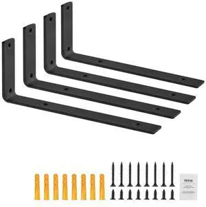 VEVOR Shelf Bracket, Heavy Duty Floating Shelf Brackets 10 x 6 in, 4 Pcs Brackets for Shelves, 5mm Thick Matte Black L Shelf Bracket,Steel Shelving Brackets with 160 lbs Load Capacity