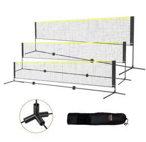 VEVOR Badminton Net, Height Adjustable Volleyball Net, 17ft Wide Foldable Pickleball Net, Portable Easy Setup Tennis Net Set with Poles, Stand and Carry Bag, for Kids Backyard Game Indoor Outdoor Use