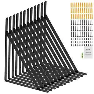 VEVOR Shelf Bracket, 18 x 12 in 12 Pcs, Heavy Duty Floating Shelf Brackets, Brackets for Shelves, 3mm Thick Matte Black Triangle Shelf Bracket,Steel Shelving Brackets with 160 lbs Load Capacity