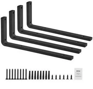 VEVOR Shelf Bracket, 16 x 6 in 4 Pcs, Heavy Duty Floating Shelf Brackets, Brackets for Shelves, 10mm Thick Matte Black L Shelf Bracket,Steel Shelving Brackets with 160 lbs Load Capacity