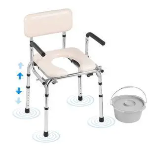 VEVOR Commode Chair, Bedside Commode with Padded Seat, Drop-Down Arms, 7-Level Adjustable Height, 5.8L Removable Bucket, Easy to Assemble, 350LBS Capacity, Portable Toilet for Adults Seniors