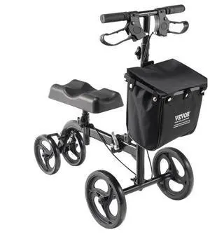 VEVOR Folding Knee Scooter, Carbon Steel Steerable Knee Walker with Height-Adjustable Handlebar & Knee Pad, All-Terrain Solid Wheels, Dual Brakes, Leg Recovery Scooter for Broken Ankle Foot Injuries