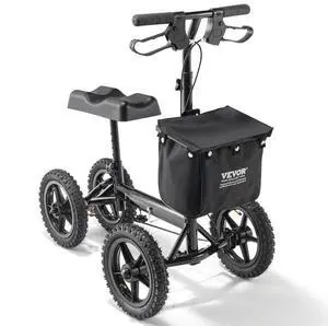 VEVOR Folding Knee Scooter, Aluminum Steerable Knee Walker with Height-Adjustable Handlebar & Knee Pad, 12" All-Terrain Wheels, Dual Brakes, Leg Recovery Scooter for Broken Ankle Foot Injuries, 350LBS