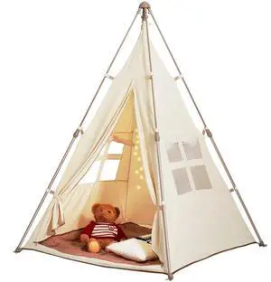 VEVOR Kids Play Tent, Teepee Tent for Kids 1-5 Years Old, Tent for Kids with Windows for Indoor and Outdoor, Foldable Toddler Tent with Mat and Carrying Bag, Kids Tent for Boys and Girls, Beige