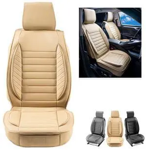 VEVOR Seat Covers, Universal Car Seat Covers Front Seats, 2pcs Faux Leather Seat Cover, Semi-enclosed Design, Detachable Headrest and Airbag Compatible, for Most Cars SUVs and Trucks Beige