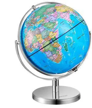 VEVOR Rotating World Globe with Stand, 13 in/330.2 mm, Educational Geographic Globe with Precise Time Zone ABS Material, 720° Spinning Globe for Kids Children Learning Classroom Geography Education