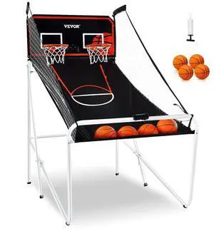 VEVOR Foldable Basketball Arcade Game, 2 Player Indoor Basketball Game, Home Dual Shot Sport with 4 Balls, 8 Game Modes, Electronic Scoreboard, and Inflation Pump, for Kids, Adults (Black & White)