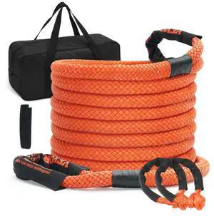 VEVOR 7/8" x 30' Kinetic Recovery Tow Rope 30,580lbs, Heavy-Duty Off Road Snatch Strap with 2 Soft Shackles (41750lbs) Extreme Duty 30% Elasticity Energy Snatch Strap Jeep Car Truck ATV Tractor