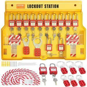 VEVOR Electrical Lockout Tagout Kit, 60 PCS Safety Lockout Tagout Station Includes Padlocks, Hasps, Tags, Nylon Ties, Expansion Kit, and Lockout Station Board, for Industrial, Electric Power
