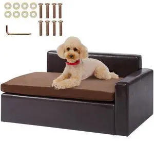 VEVOR Pet Sofa, Dog Couch for Medium-Sized Dogs and Cats, Soft Leather Dog Sofa Bed, 110 lbs Loading Cat Sofa, Black VEVOR Pet Sofa, Dog Couch for Medium-Sized Dogs and Cats, Soft Leather Dog Sofa Bed, 110 lbs Loading Cat Sofa, Black