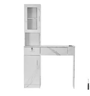 VEVOR Salon Workstation, Wall-Mounted Unit for Hair Professionals, Spa Styling Storage Solution, Includes 1 Cabinet, 3 Shelves, 2 Drawers (1 with Lock), in White