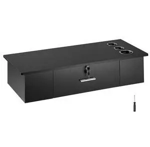 VEVOR Wall-Mounted Salon Workstation, Equipped with 3 Holders for Hair Dryers, Secure Drawer with Lock, Ideal for SPA, Hairdressing Salons, Home & Bathroom Use, in Sleek Black