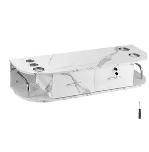 VEVOR Wall-Mounted Salon Station, Equipped with 5 Holders for Hair Dryers, Includes 2 Drawers (One with Lock), Ideal for SPA, Barber Shops, Home & Bathroom Use, in Elegant Marble White