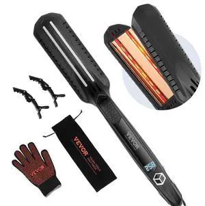 VEVOR Hair Straightener, 1.5-inch Titanium Flat Iron, Dual Infrared Hair Straightener Flat Iron with LCD Display and 19 Temp Levels - 210°F to 450°F, Dual Voltage 110V/240V for Salon Home Travel Use