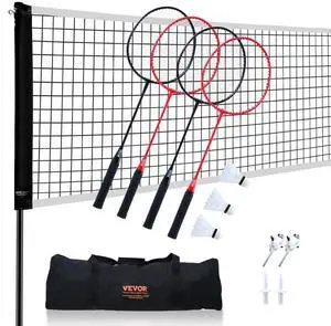 VEVOR Badminton Net Set, Outdoor Backyard Beach Park Badminton Net, Portable Badminton Equipment Set, Adults Kids Badminton Net with Poles, Carrying Bag, 4 Iron Rackets, and 3 Nylon Shuttlecocks