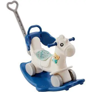 VEVOR 4 in 1 Rocking Horse for Toddlers 1-3 Years, Baby Rocking Horse with Detachable Balance Board, Push Handle and 4 Smooth Wheels, Support up to HDPE 80 lbs Kids Ride on Toy with Sound, Blue
