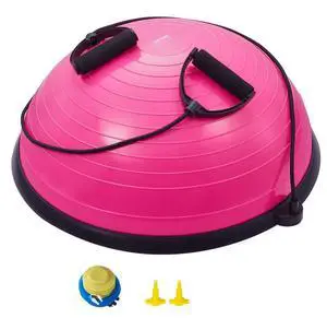 VEVOR Half Exercise Ball Trainer, 23 inch Balance Ball Trainer, 660lbs Capacity Stability Ball, Yoga Ball with Resistance Bands & Foot Pump, Strength Fitness Ball for Home Gym, Full Body Workout, Pink