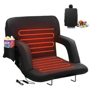 VEVOR Double Heated Stadium Seat with Back Support, 3 Level Heating Wide Bleacher Seat, Folding Portable Padded Reclining Chair with Hook Pocket Cupholder, Ideal for Sport Event Beach Camping Concert