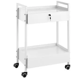 VEVOR Lab Cart, 2 Tiers Stainless Steel Utility Cart, Medical Cart with 2 Drawers, Rolling Lab Cart White Paint, Serving Cart with Swivel Casters for Laboratory, Hospital, Dental, Salon and Beauty