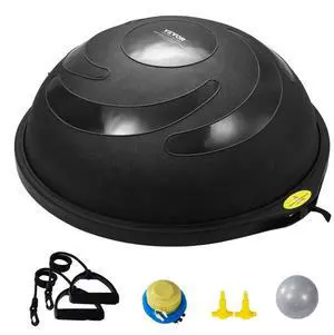 VEVOR Half Exercise Ball Trainer, 26 inch Balance Ball Trainer, 1500lbs Capacity Stability Ball, Yoga Ball with Resistance Bands & Foot Pump, Strength Fitness Ball for Home Gym Full Body Workout Black