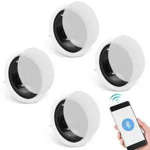 VEVOR 4 PCs 6.5'' Bluetooth in Ceiling Speakers, 150W, Flush Mount Ceiling & in-Wall Speaker System with 8Impedance 89dB Sensitivity, for Home Kitchen Living Room Bedroom or Covered Outdoor Porches