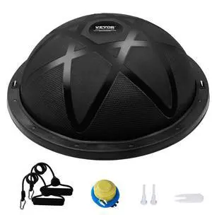 VEVOR Half Exercise Ball Trainer, 23 inch Balance Ball Trainer, 660 lbs Capacity Stability Ball, Yoga Ball with Resistance Bands and Pump, Strength Fitness Ball for Home Gym, Full Body Workouts, Black