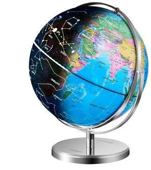 VEVOR Illuminated World Globe with Stand, 9 in/228.6 mm, Educational Earth Globe with Stable Heavy Metal Base and LED Constellation Night Light HD Printed Map, Spinning for Kids Classroom Learning