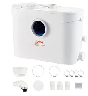 VEVOR Macerator Pump, 700W, 9600 L/h Flow, 32.8 ft/10 m Head, Macerator Sewerage Sump Pump with 3 Water Inlets for Toilet, Basement, Kitchen, Sink, Shower, Bathtub Waste Water Disposal Upflush Machine