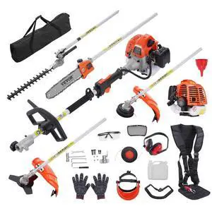 VEVOR  26CC 6-in-1 Multi-Functional Trimming Tools, Gas Hedge Trimmer, Weed Eater, String Trimmer, Brush Cutter, Edger, Pole Saw Chainsaw Pruner with Extension Pole