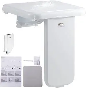 VEVOR Folding ABS Shower Seat, 15.7'' x 16.7'' Unfolded, Wall Mounted Fold Up Shower Bench with 440 lbs Load Capacity, Space Saving Fold Down Shower Chair for Seniors Pregnant Women Children Adults