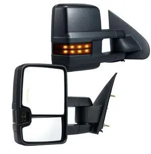 VEVOR Towing Mirrors, Left & Right Pair Set for Chevrolet Silverado (2003-2007)/GMC/Cadillac, Power Heated with Signal Light & LED Driving Light, Manual Telescoping Folding, and Heating Defrost, Black