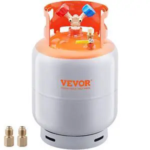 VEVOR  Refrigerant Recovery Tank, 50 LBS Capacity, 400 psi Portable Cylinder Tank with Y-Valve for Liquid/Vapor, High-sealing Recovery Can for R22/R134A/R410A, Orange+Gray