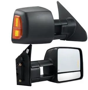 VEVOR  Towing Mirrors Fit for 2007-2017 Toyota Tundra, Power Heated Tow Mirror with Signal Light/LED Arrow Signal Light, Plane & Convex Glass, Manual Controlling Telescoping Folding, Black