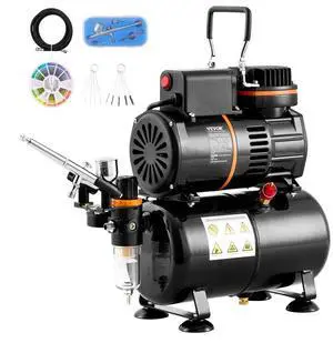 VEVOR  Airbrush Kit, Dual Fan Air Tank Compressor System Kit with 3.5L Air Storage Tank, Air Brush Set with 0.3 mm Tip Airbrush, Holder, Color Mixing Wheel, Cleaning Brush Set, Art Nail Cookie Tattoo