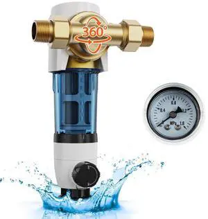 VEVOR Spin Down Filter, 40 Micron Whole House Sediment Filter for Well Water, 3/4" MNPT, 4 T/H High Flow Rate, for Whole House Water Filtration Systems, Well Water Sediment Filter